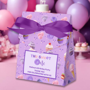 Cute Pink Purple Sweet One First Birthday Favour Box