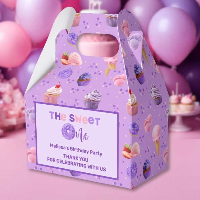 Cute Pink Purple Sweet One First Birthday  Favour Box (Creator Uploaded)
