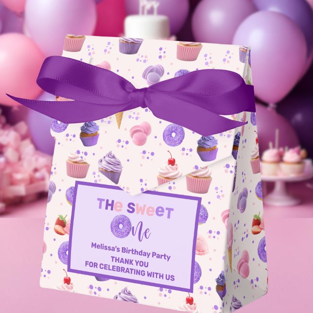 Cute Pink Purple Sweet One First Birthday  Favour Box (Creator Uploaded)