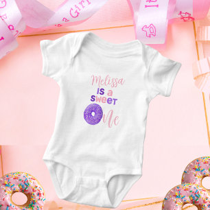 Cute Pink Purple Sweet One Girl's Birthday  Baby Bodysuit