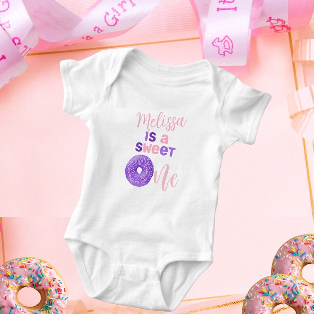 Cute Pink Purple Sweet One Girl's Birthday  Baby Bodysuit (Creator Uploaded)