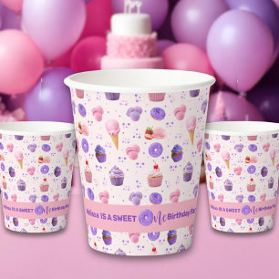 Cute Pink Purple Sweet One Girl's Birthday  Paper Cups