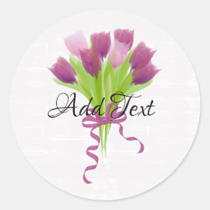 Cute Pink & Purple Tulips Add Text Classic Round Sticker