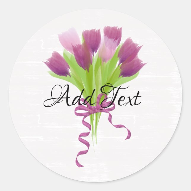 Cute Pink & Purple Tulips Add Text Classic Round Sticker (Front)