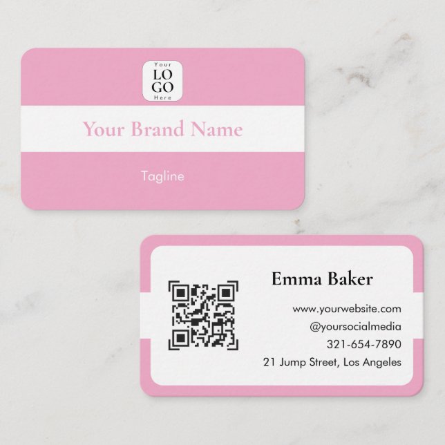 Cute Pink QR Code Logo Business Card (Front/Back)