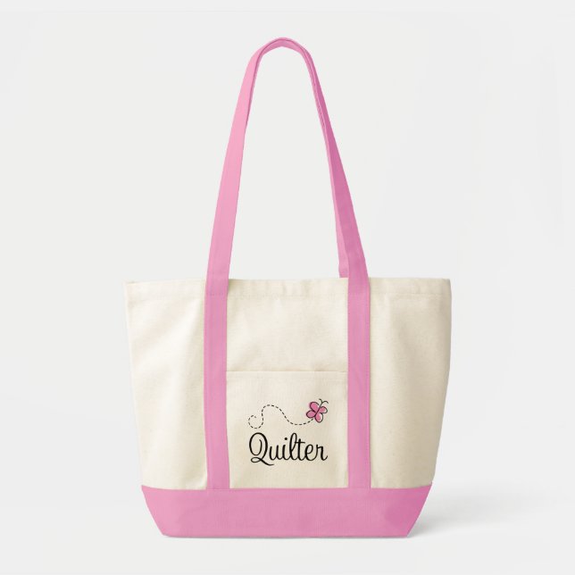 Cute Pink Quilter Gift Tote Bag (Front)