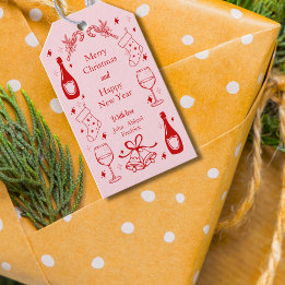 Cute pink quirky doodle christmas custom holiday gift tags