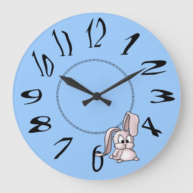Cute Pink Rabbit Cartoon Large Clock (Front)