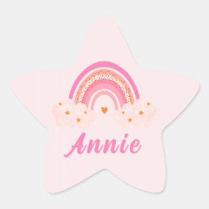 Cute Pink Rainbow Baby Girl Personalised Name Star Sticker