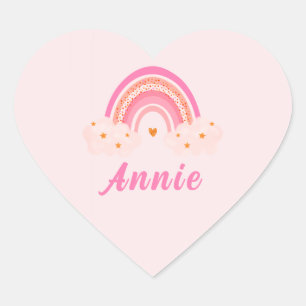 Cute Pink Rainbow   Baby Girl   Personalized Name Heart Sticker