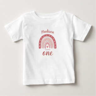 Cute Pink Rainbow Boho First Birthday Baby T-Shirt
