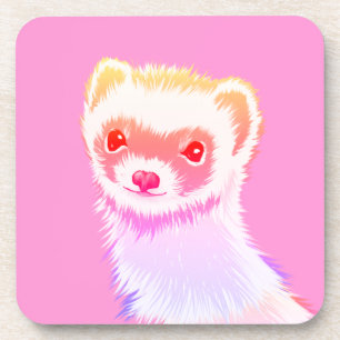 Cute Pink Rainbow Ferret - Girly Animal Illustrati Coaster