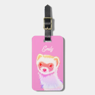 Cute Pink Rainbow Ferret - Girly Animal Illustrati Luggage Tag
