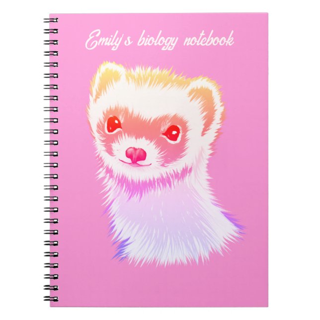 Cute Pink Rainbow Ferret - Girly Animal Illustrati Notebook (Front)