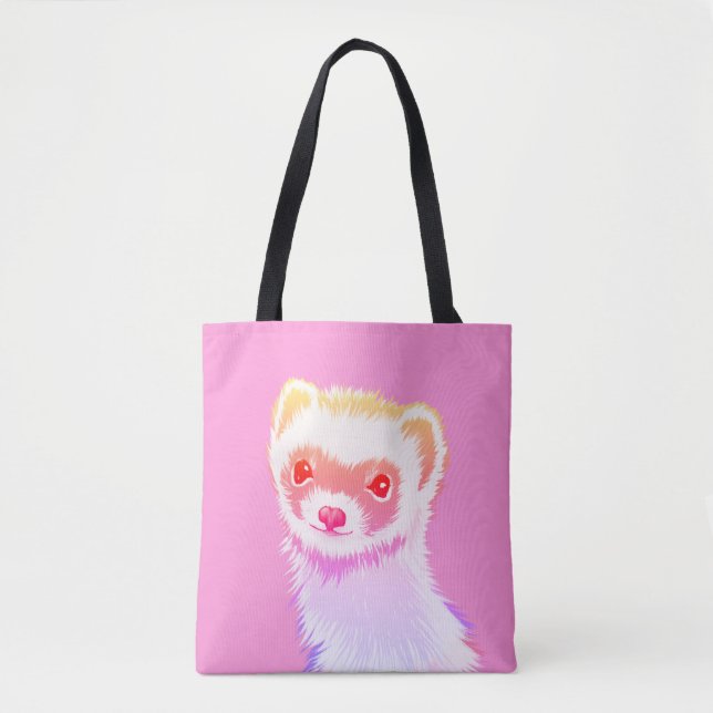 Cute Pink Rainbow Ferret - Girly Animal Illustrati Tote Bag (Front)