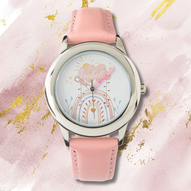 Cute Pink Rainbow Kids Watch (Close up)