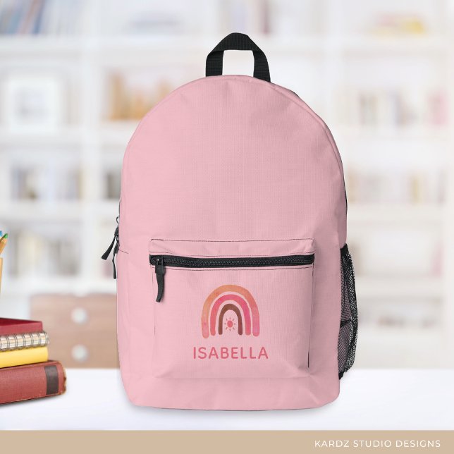 Cute Pink Rainbow Personalised Girl School  Printed Backpack (Creator Uploaded)