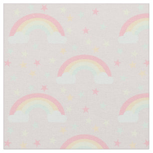 Cute Pink Rainbow & Stars Cloud Soft Pastel Colour Fabric