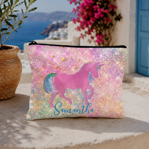 Cute Pink Rainbow unicorn Glitter  Accessory Pouch