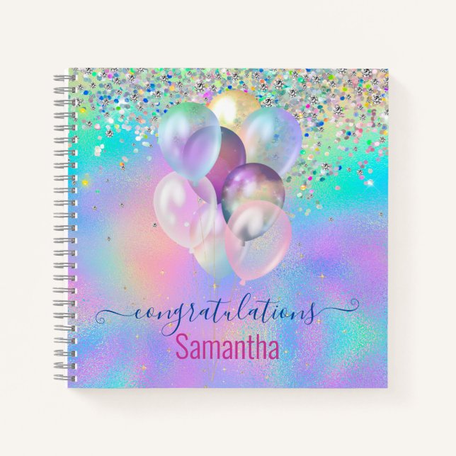 Cute Pink Rainbow unicorn Glitter monogram Noteboo Notebook (Front)