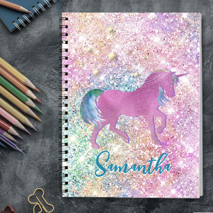 Cute Pink Rainbow unicorn Glitter monogram Notebook