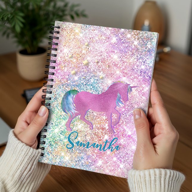 Cute Pink Rainbow unicorn Glitter monogram Planner (Creator Uploaded)