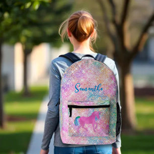 Cute Pink Rainbow unicorn Glitter  Printed Backpack