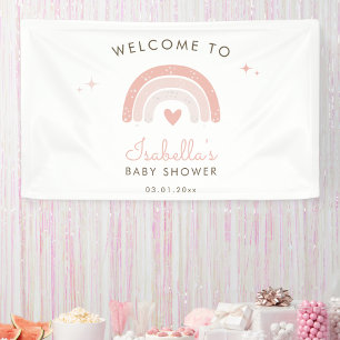 Cute Pink Rainbow Watercolor Baby Shower Welcome Banner