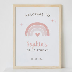 Cute Pink Rainbow Watercolor Birthday Welcome Sign