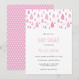 Cute Pink Raindrops Baby Shower / Sprinkle Invitation
