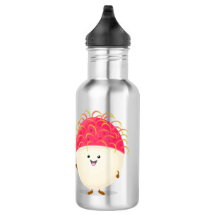 Cute pink rambutan cartoon illustration 532 ml water bottle
