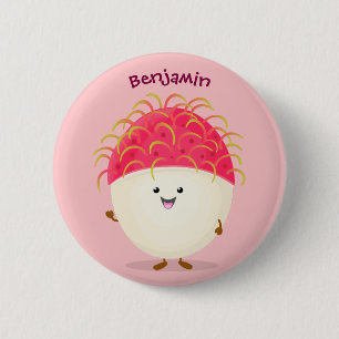 Cute pink rambutan cartoon illustration 6 cm round badge