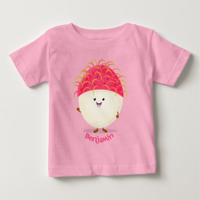 Cute pink rambutan cartoon illustration baby T-Shirt (Front)