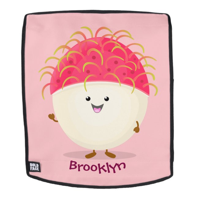Cute pink rambutan cartoon illustration backpack (Removable Face)