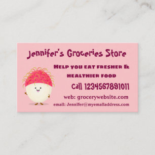 Cute pink rambutan cartoon illustration business card