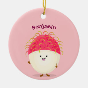 Cute pink rambutan cartoon illustration ceramic tree decoration