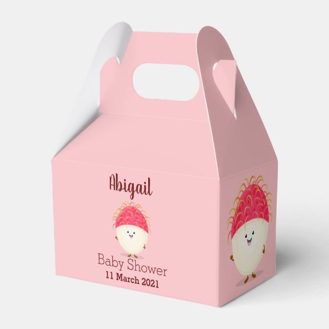Cute pink rambutan cartoon illustration favour box (Front Side)