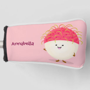 Cute pink rambutan cartoon illustration golf head cover