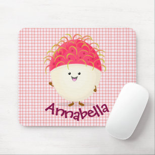 Cute pink rambutan cartoon illustration mouse pad