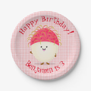Cute pink rambutan cartoon illustration paper plate