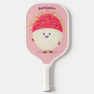 Cute pink rambutan cartoon illustration pickleball paddle