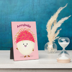 Cute pink rambutan cartoon illustration plaque