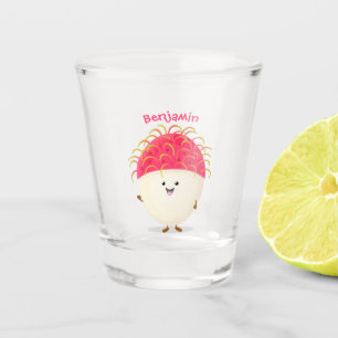 Cute pink rambutan cartoon illustration shot glass