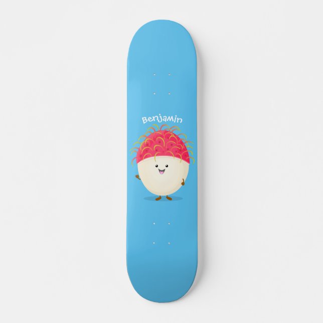 Cute pink rambutan cartoon illustration skateboard (Front)