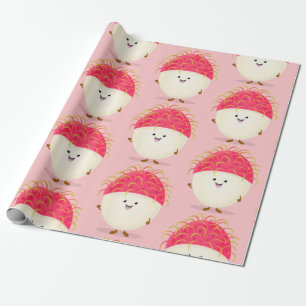 Cute pink rambutan cartoon illustration wrapping paper