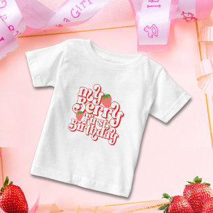 Cute Pink Red Berry First Birthday  Baby T-Shirt