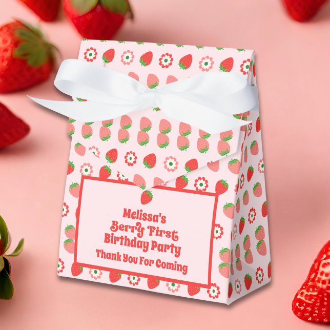 Cute Pink Red Berry First Birthday Favour Box (Creator Uploaded)