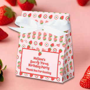 Cute Pink Red Berry First Birthday Favour Box