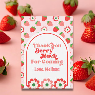 Cute Pink Red Berry First Birthday  Thank You Card