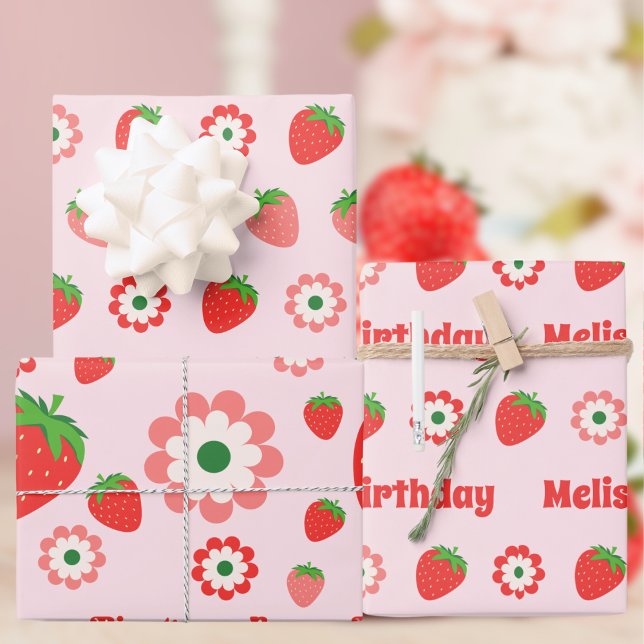 Cute Pink Red Berry First  Wrapping Paper Sheet (Creator Uploaded)